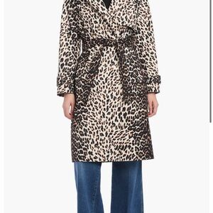 Kate Spade Longline Double Breatsed Leopard Print Trench Coat XS 0